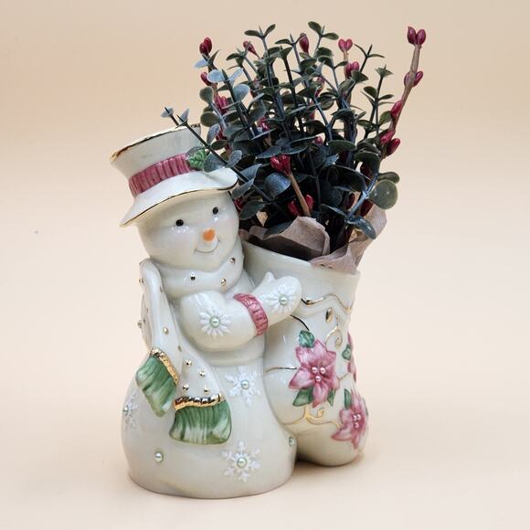 Lenox Petals & Pearls Snowman Stocking Bud Vase Figurine 6386247 w/Original Box - Picture 3 of 16